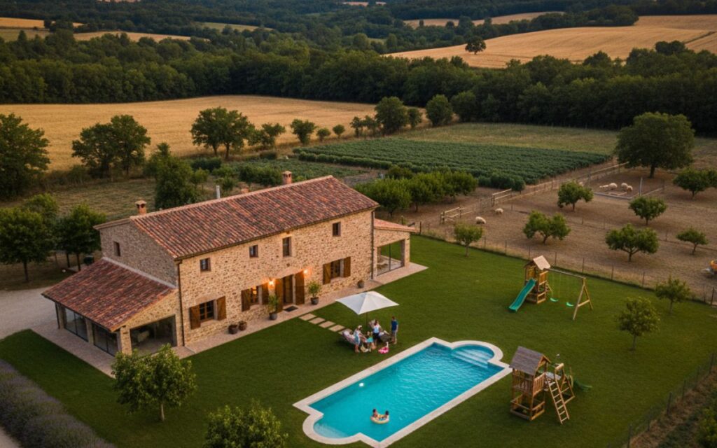 masía rural con piscina